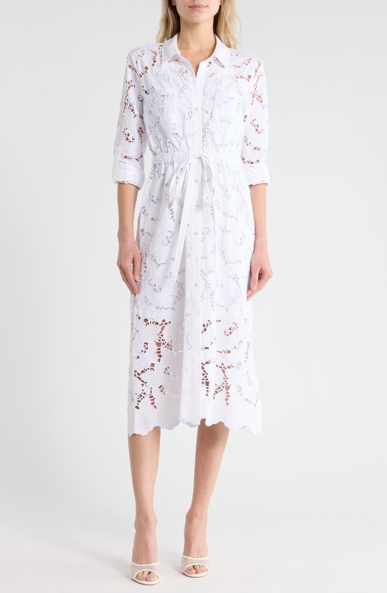 L'AGENCE Emilio Long Sleeve Shirtdress, Main, color, White