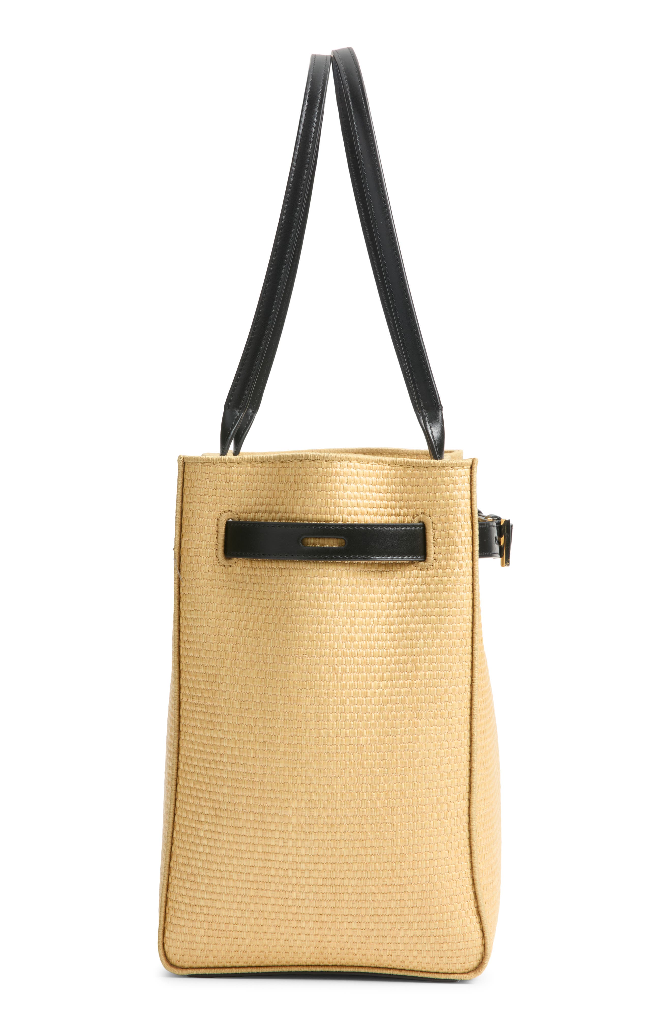 Audrey Medium Raffia & Leather Tote, Alternate, color, NATURAL/ BLACK