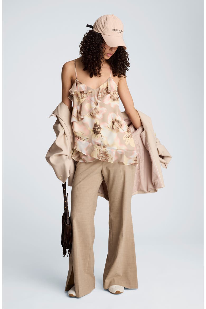 Ruffle Detail Abstract Floral Camisole, Alternate, color, PASTEL YELLOW MULTI