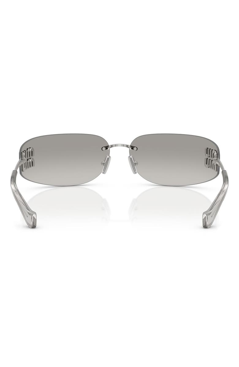 Miu Miu 75mm Oversize Rectangular Wrap Sunglasses, Alternate, color, Silver / Silver Mirror