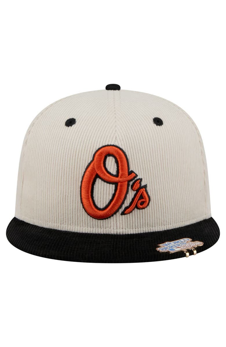 New Era Men's New Era Cream/Black Baltimore Orioles Two-Tone Corduroy 59FIFTY Fitted Hat, Alternate, color,