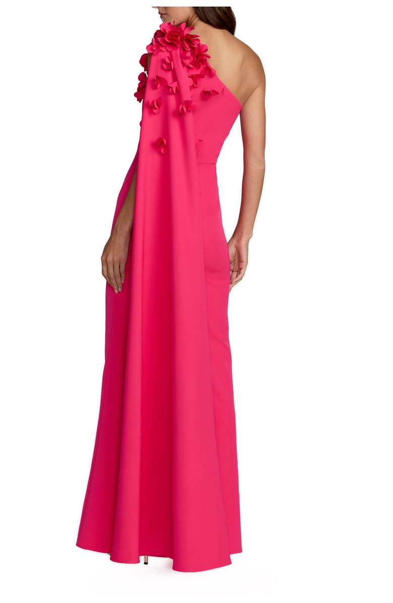 Mac Duggal Crepe One Shoulder Column Gown With Flowers, Alternate, color, Hot Pink