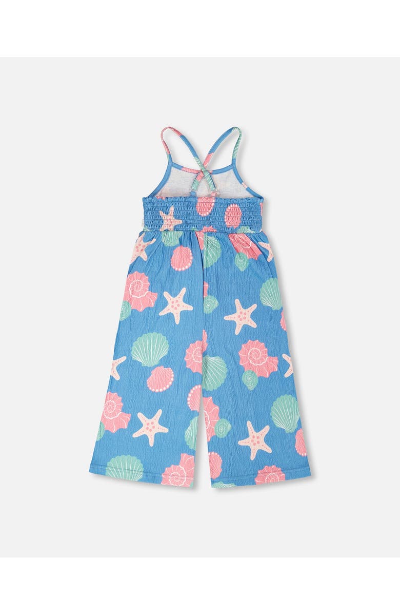 Deux par Deux Crinkle Jersey Shell Jumpsuit, Alternate, color, Blue Seashell Print
