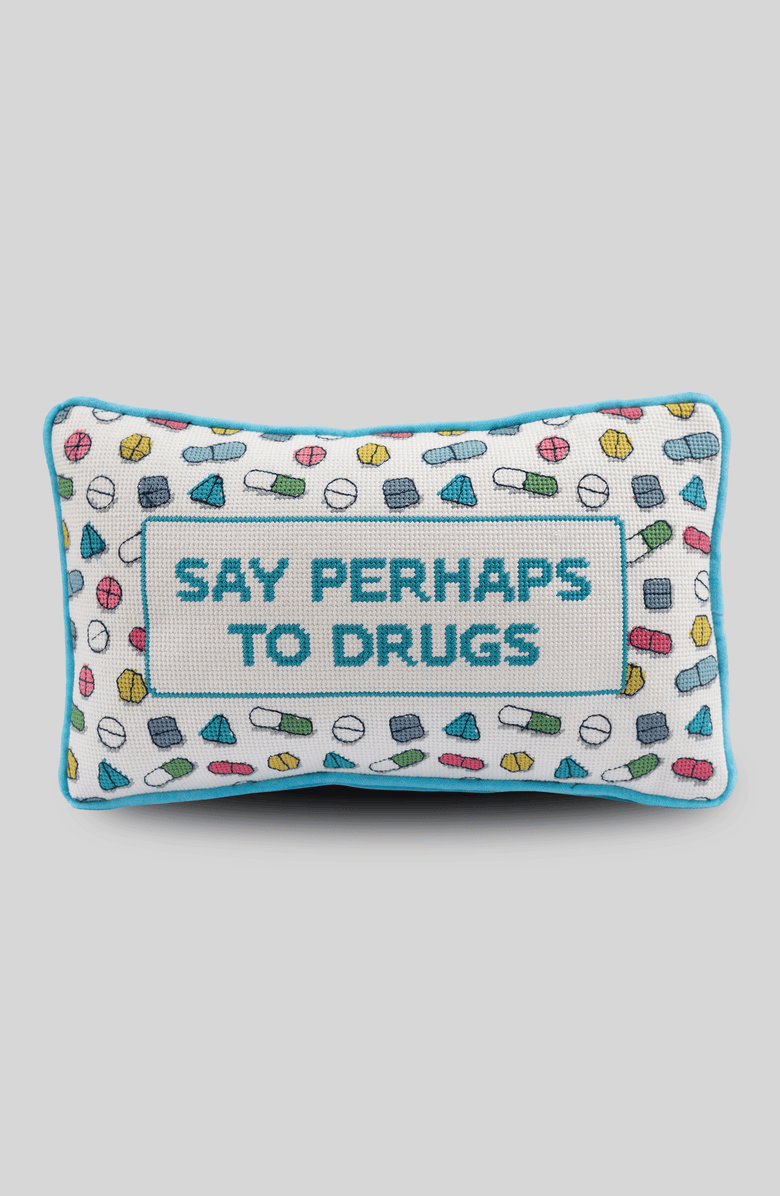 Furbish Studio Perhaps to Drugs Needlepoint Pillow, Main, color, Perhaps To Drugs
