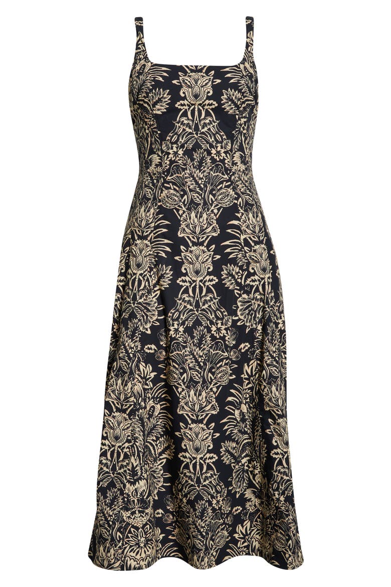Natali Printed Cotton A-Line Dress, Alternate, color, NOIR FLORA