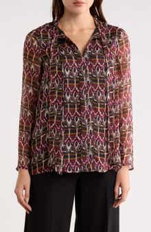 Longchamp Print Bow Neck Silk Blouse
