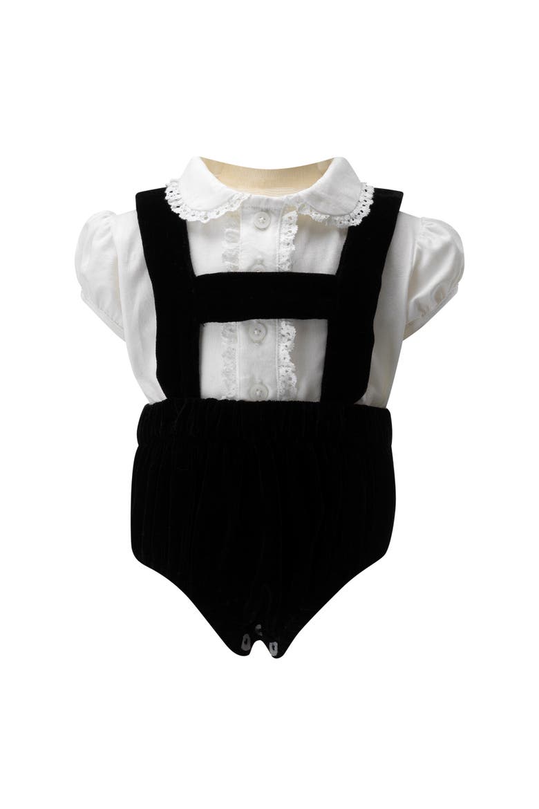 Eloise Infant Silk Velvet Romper Set, Main, color, Black