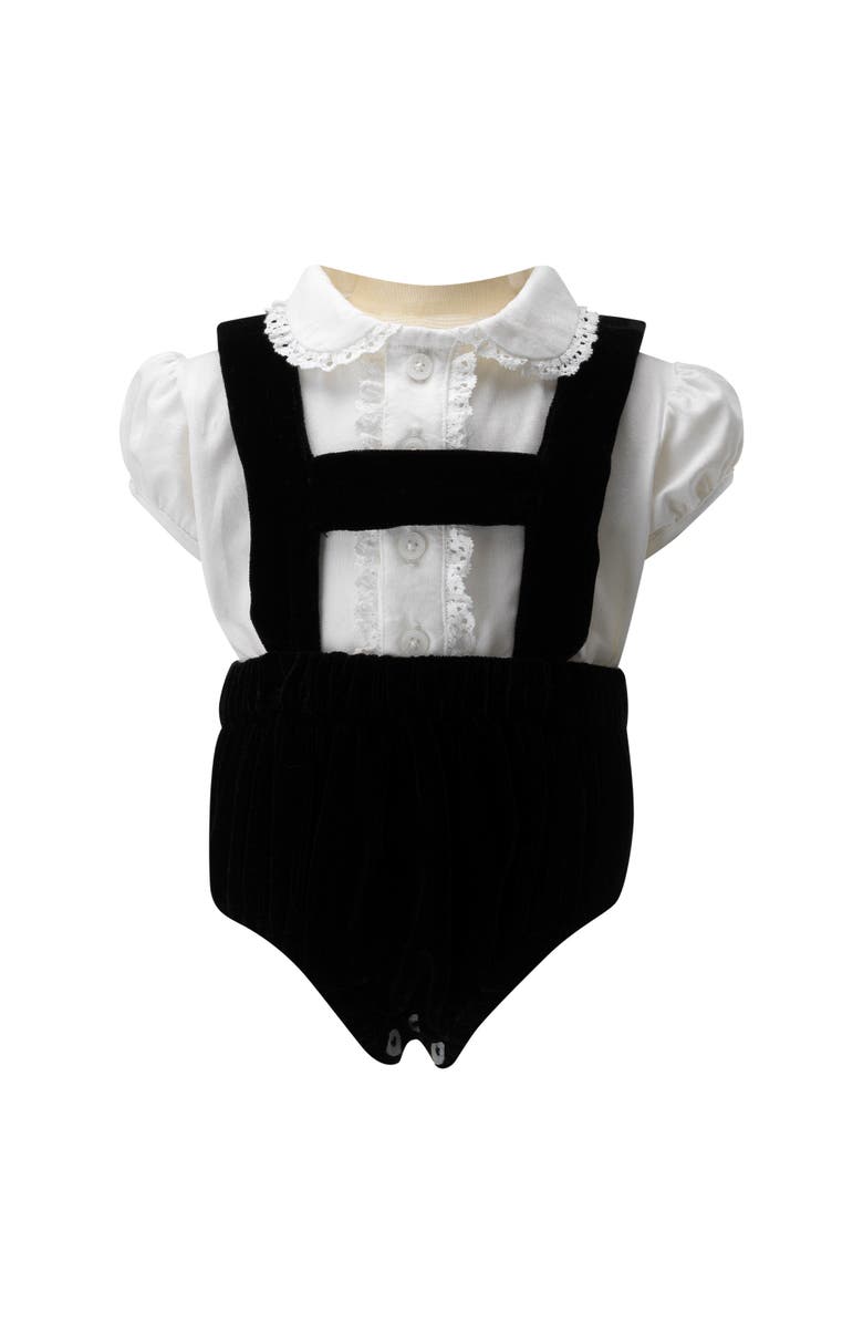 Rachel Riley Eloise Infant Silk Velvet Romper Set, Main, color, Black