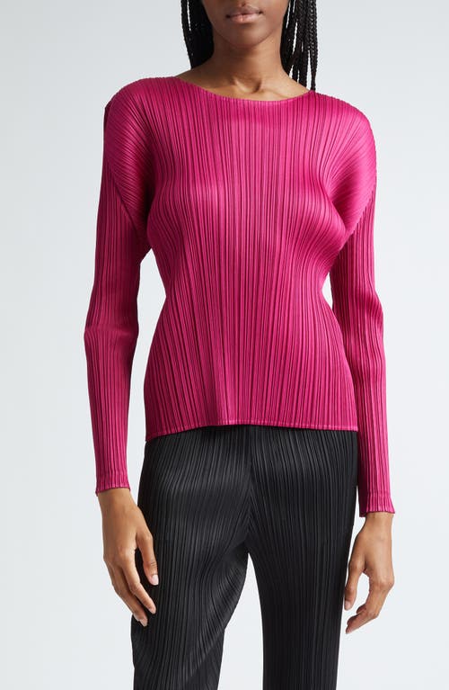 Shop Issey Miyake Pleats Please  Monthly Colors November Pleated Long Sleeve Top In Magenta