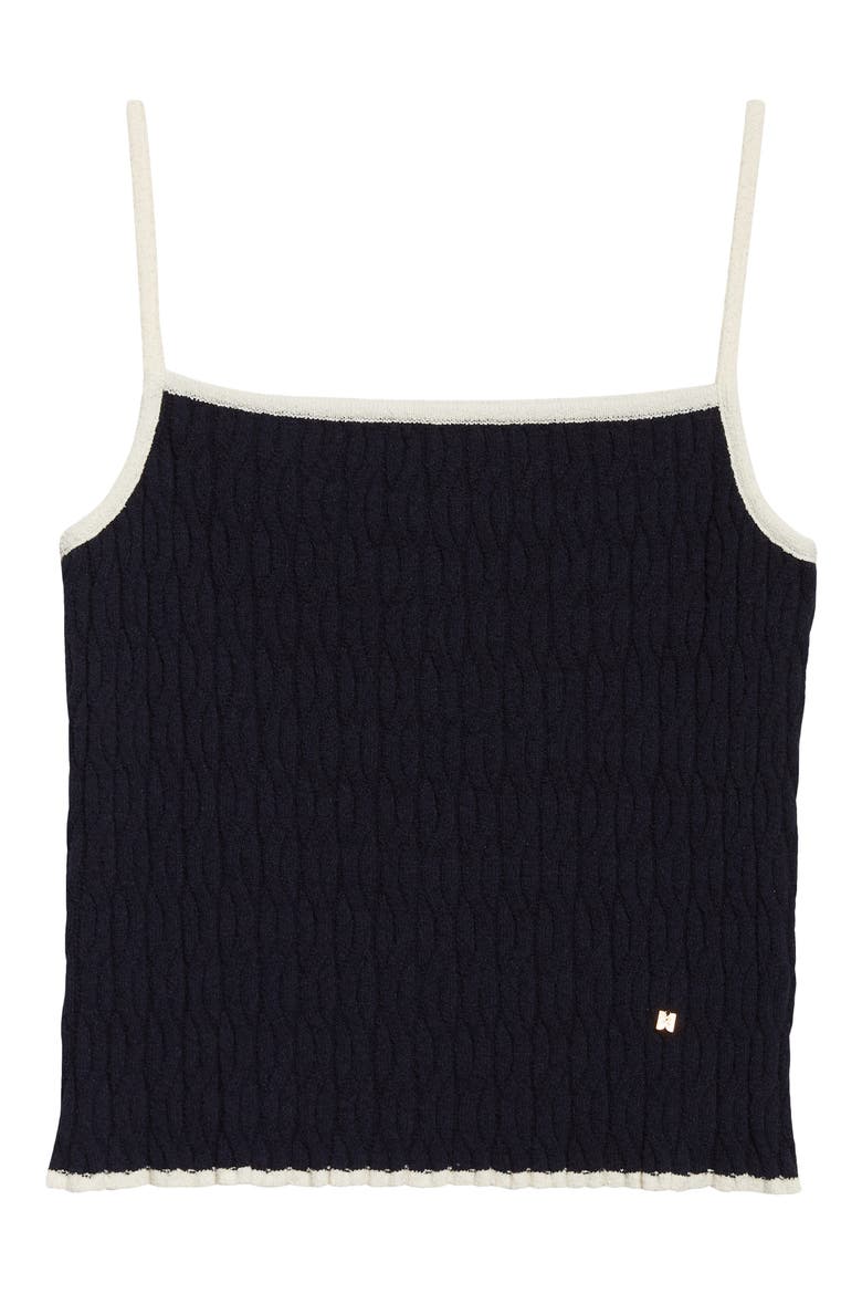 Contrast Trim Pointelle Cable Knit Camisole, Alternate, color, NAVY