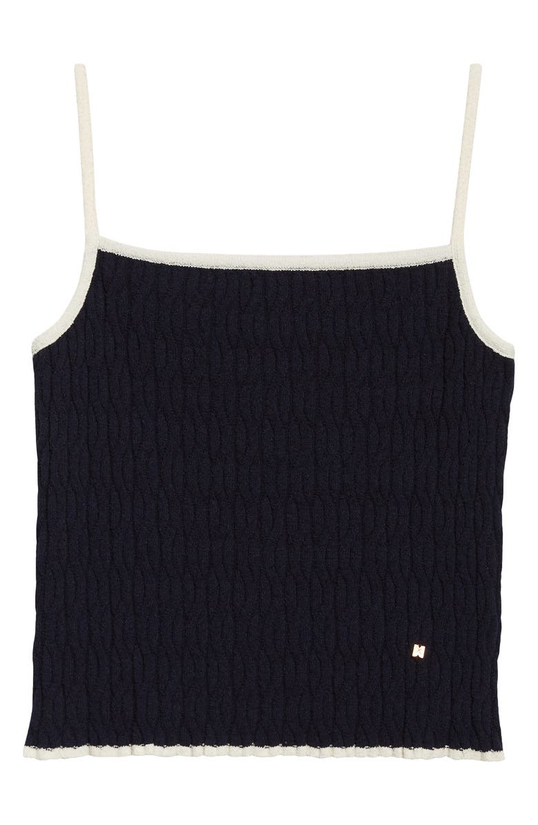 EENK Contrast Trim Pointelle Cable Knit Camisole, Main, color, Navy