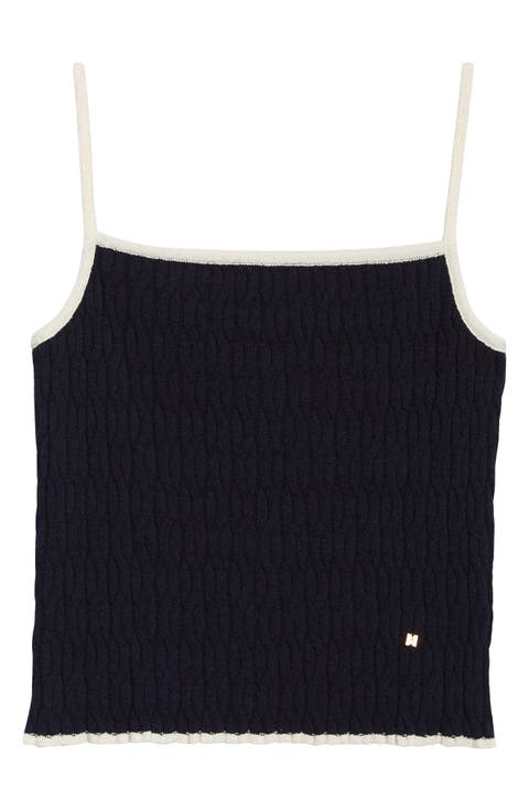 Contrast Trim Pointelle Cable Knit Camisole