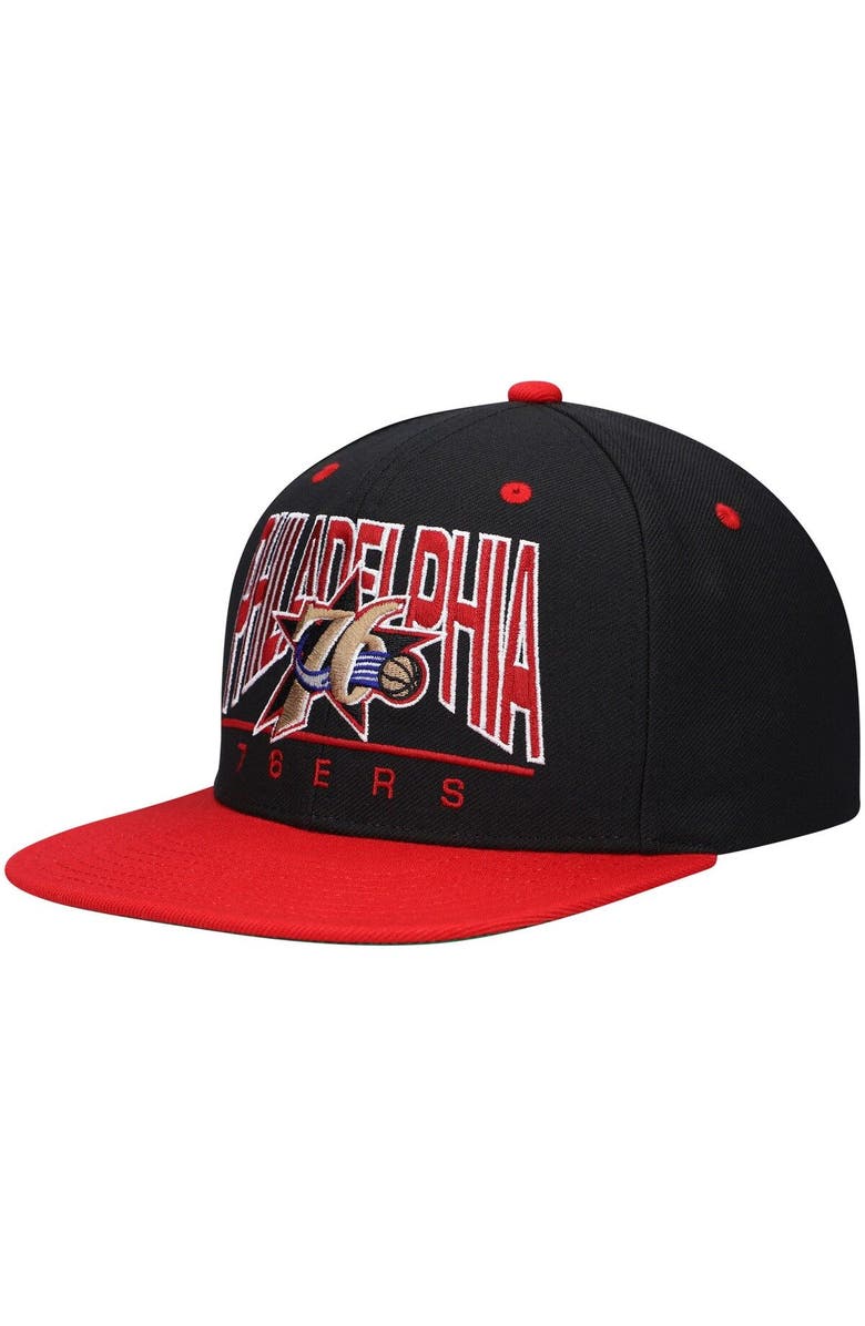 Mitchell & Ness Men's Mitchell & Ness Black Philadelphia 76ers Hardwood Classics City Arch Snapback Hat, Main, color, 