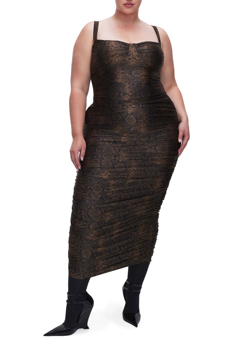 Seamed Cup Body-Con Midi Dress, Alternate, color, MOCHA PYTHON001