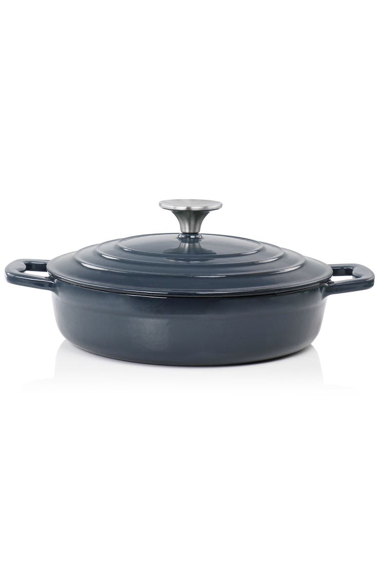 2 Quart Round Enameled Cast Iron Braiser Pan, Alternate, color, Dark Blue