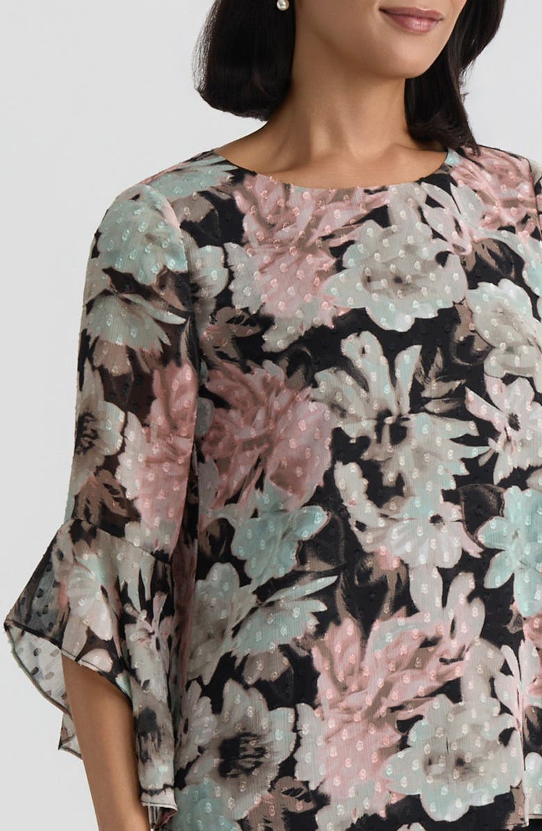 KASPER Blurred Floral Print Clip Dot Top, Alternate, color,
