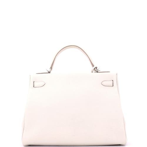 Pre-owned Hermes Hermes Kelly Handbag Light Togo With Palladium Hardware 32 In White