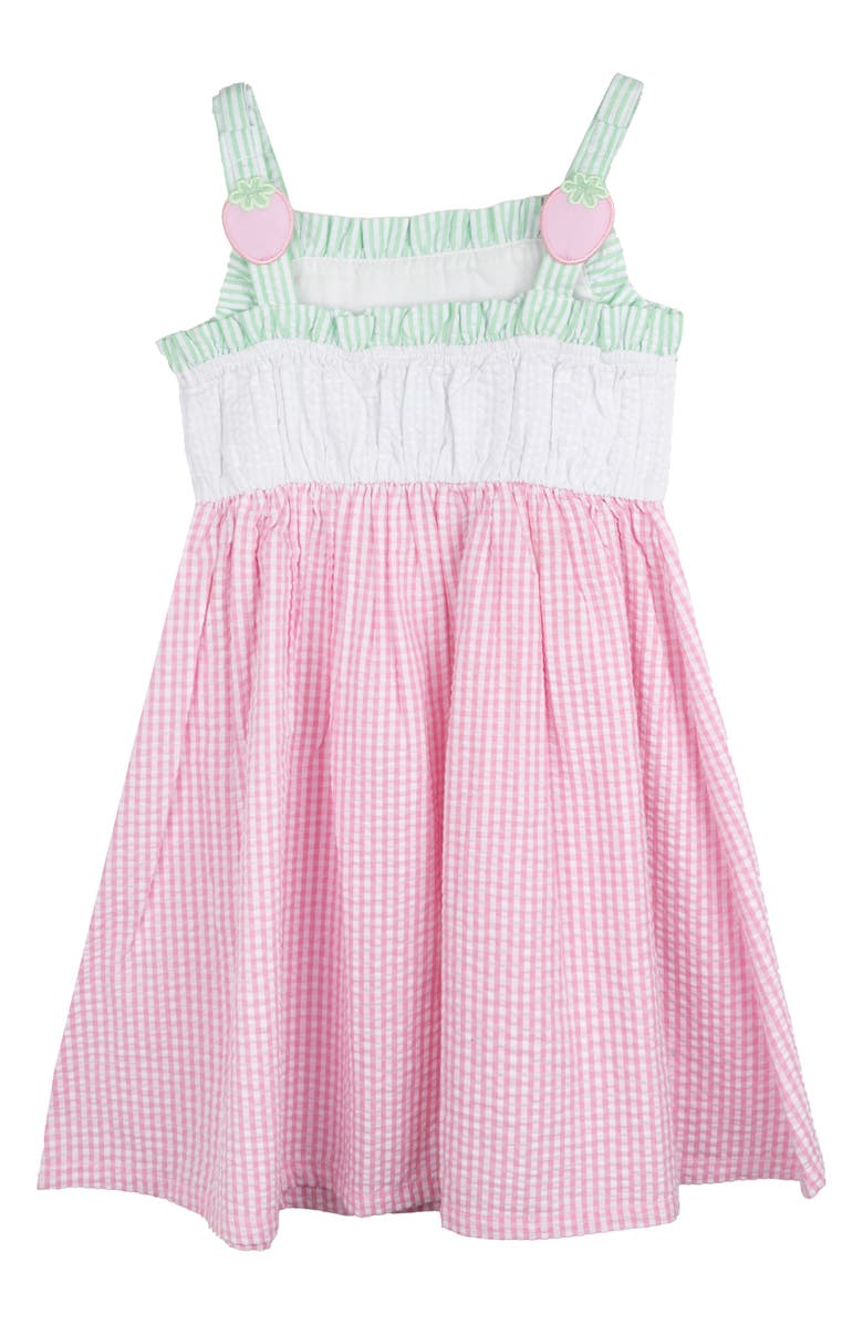 Rare Editions Kids' Strawberry Embroidered Seersucker Dress, Alternate, color, 