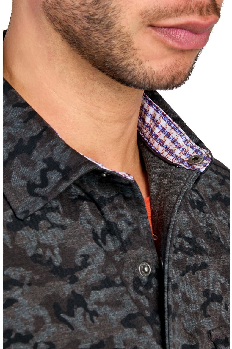 Camo Print Cotton Stretch Shirt Jacket, Alternate, color, CHARCOAL