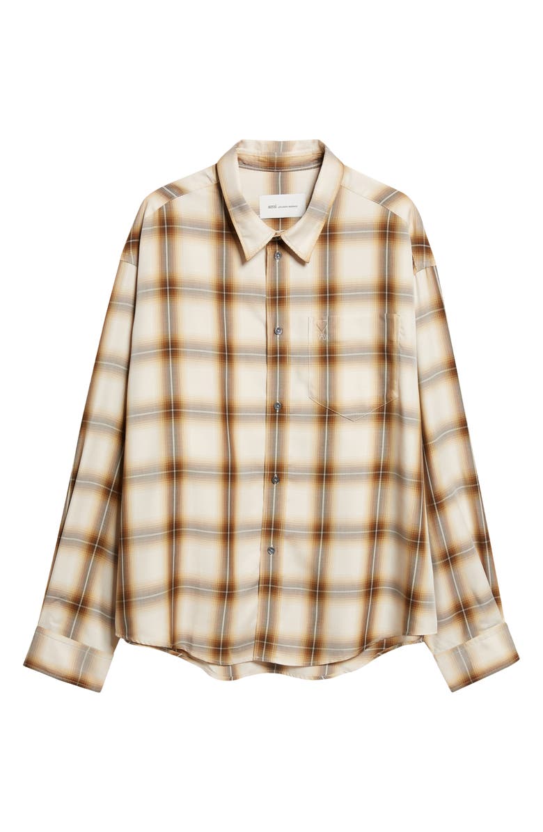 AMI PARIS Ami de Coeur Embroidered Boxy Plaid Button-Up Shirt, Alternate, color, 