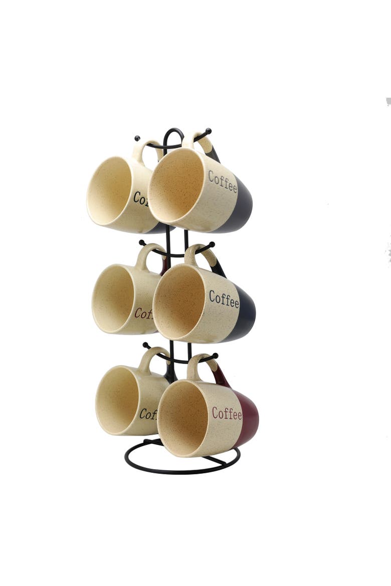 Coffee House 6-Piece 12 oz. Mug Set with Stand, Alternate, color, Brown