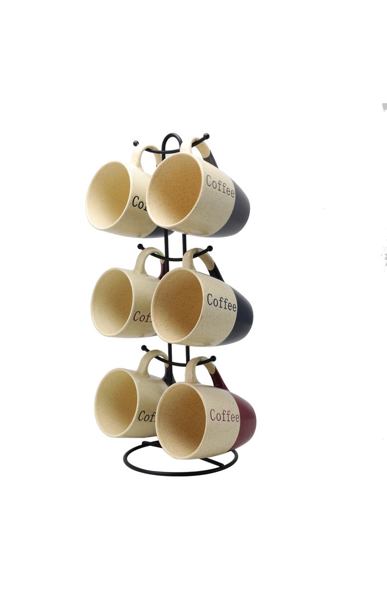 Elama Coffee House 6-Piece 12 oz. Mug Set with Stand, Alternate, color, Brown