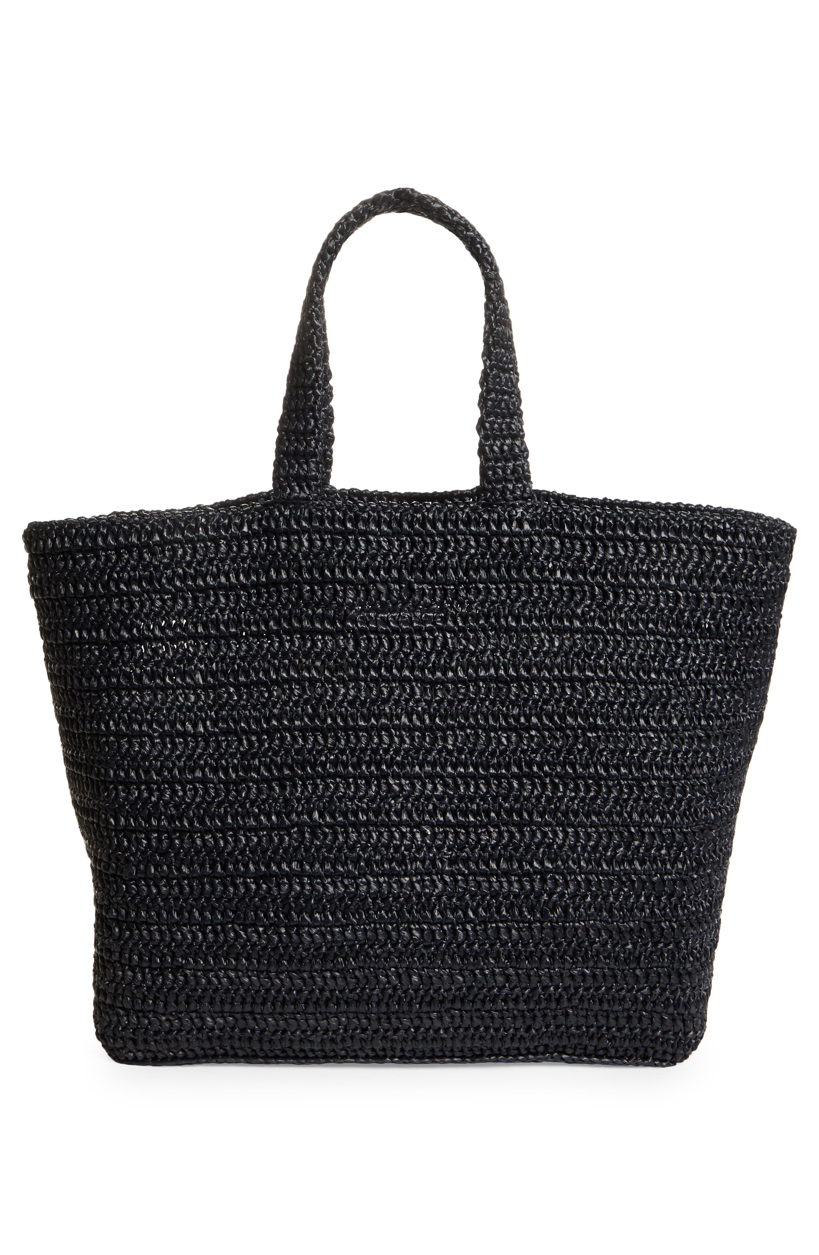 Saint Laurent Rive Gauche Logo Crochet Tote, Alternate, color, 