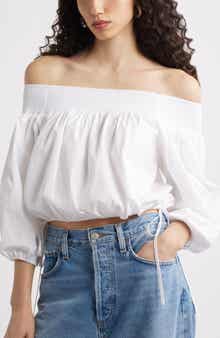 Nordstrom Off the Shoulder Cotton Poplin Shirt