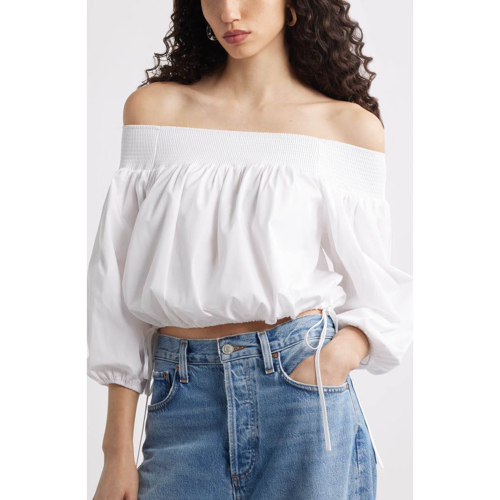 Nordstrom Off The Shoulder Cotton Poplin Shirt In White