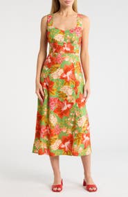 Vince Camuto Floral Print Cotton Poplin Midi Dress