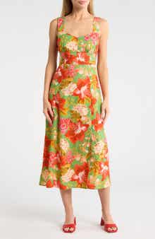 Vince Camuto Floral Print Cotton Poplin Midi Dress