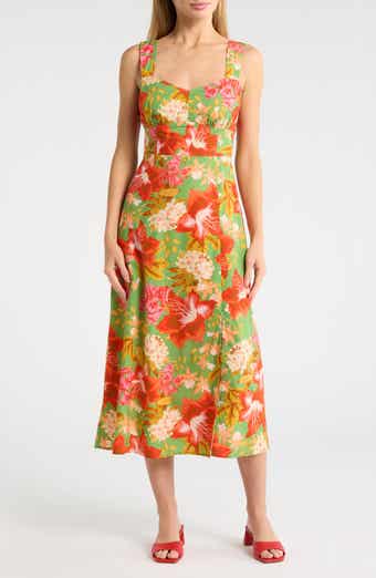 Vince Camuto Floral Print Cotton Poplin Midi Dress