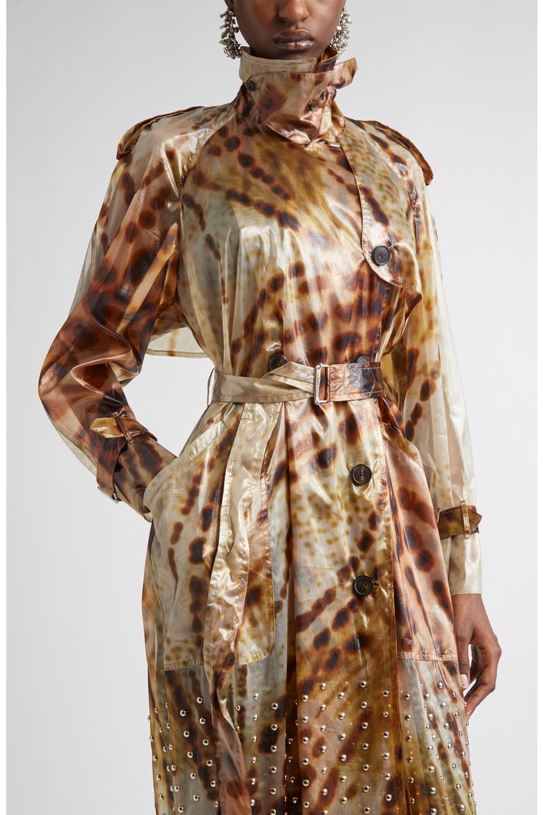 Risto Orchid Print Studded Sheer Trench Coat, Alternate, color, BROWN