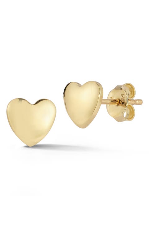 14K Gold Heart Stud Earrings
