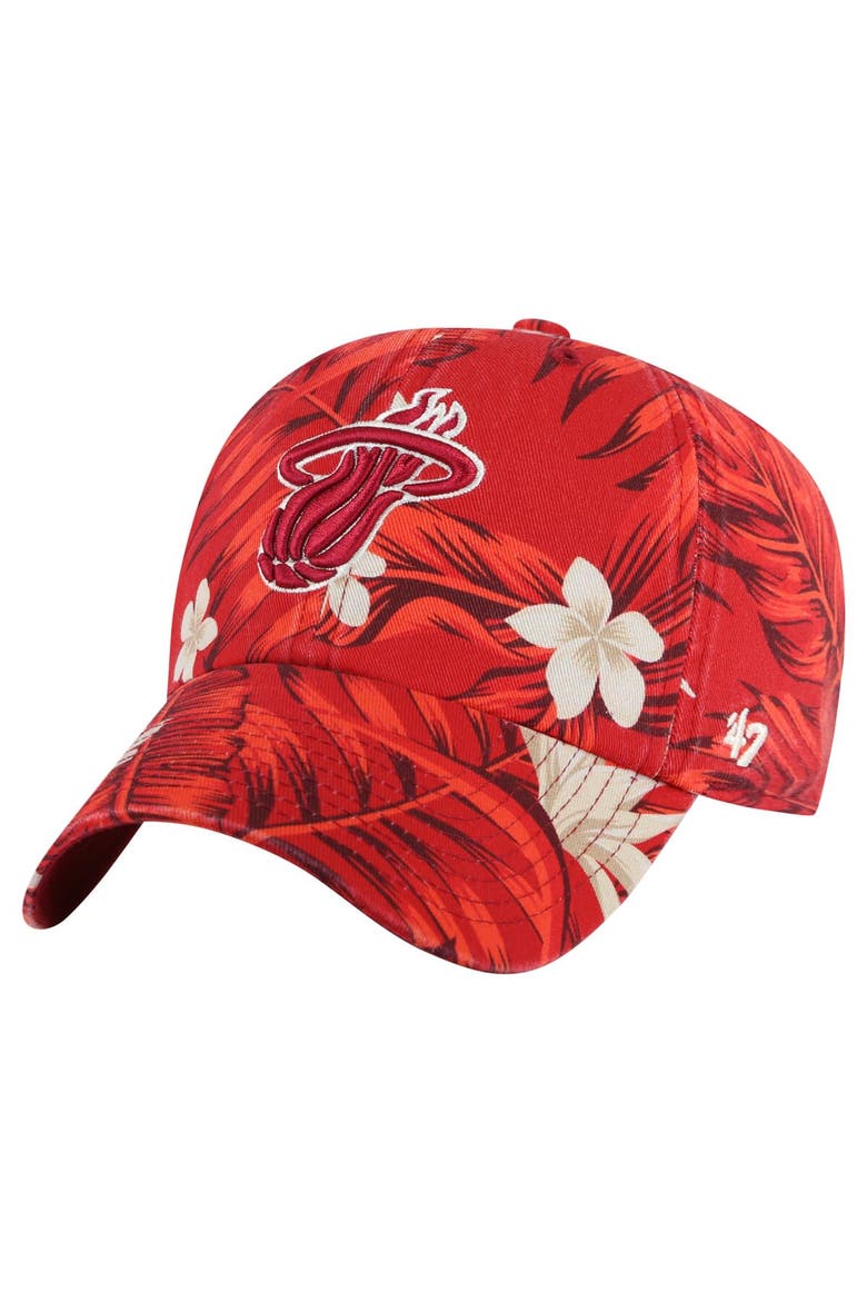Men's '47 Red Miami Heat Tropicalia Floral Clean Up Adjustable Hat, Main, color, Red