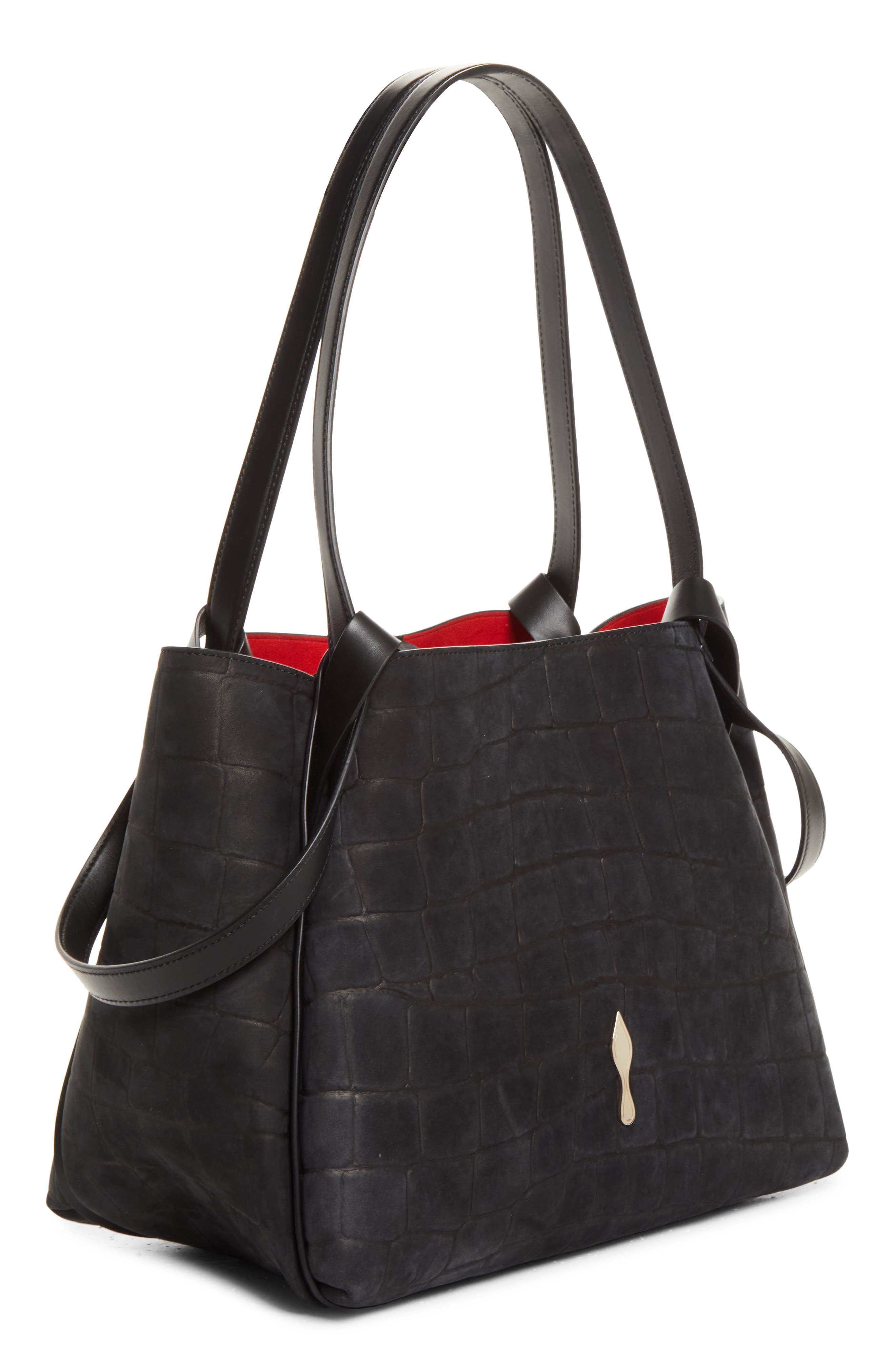 Small Bettina Croc Embossed Nubuck Leather Tote, Alternate, color, BK01 BLACK