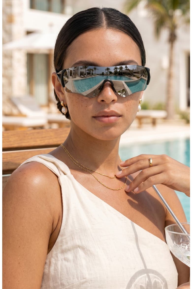 Aero 73mm Oversize Shield Sunglasses, Alternate, color, BLACK/ SILVER