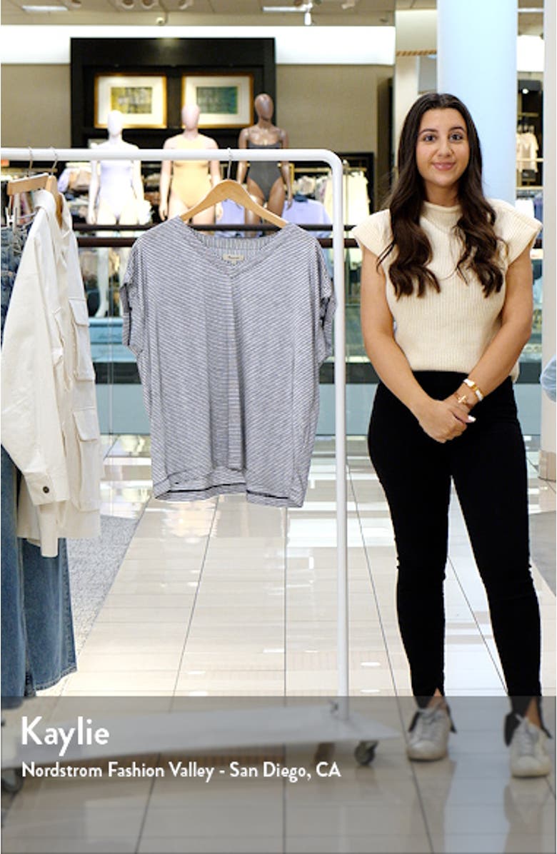 Stripe Relaxed V-Neck Linen Blend Top, sales video thumbnail