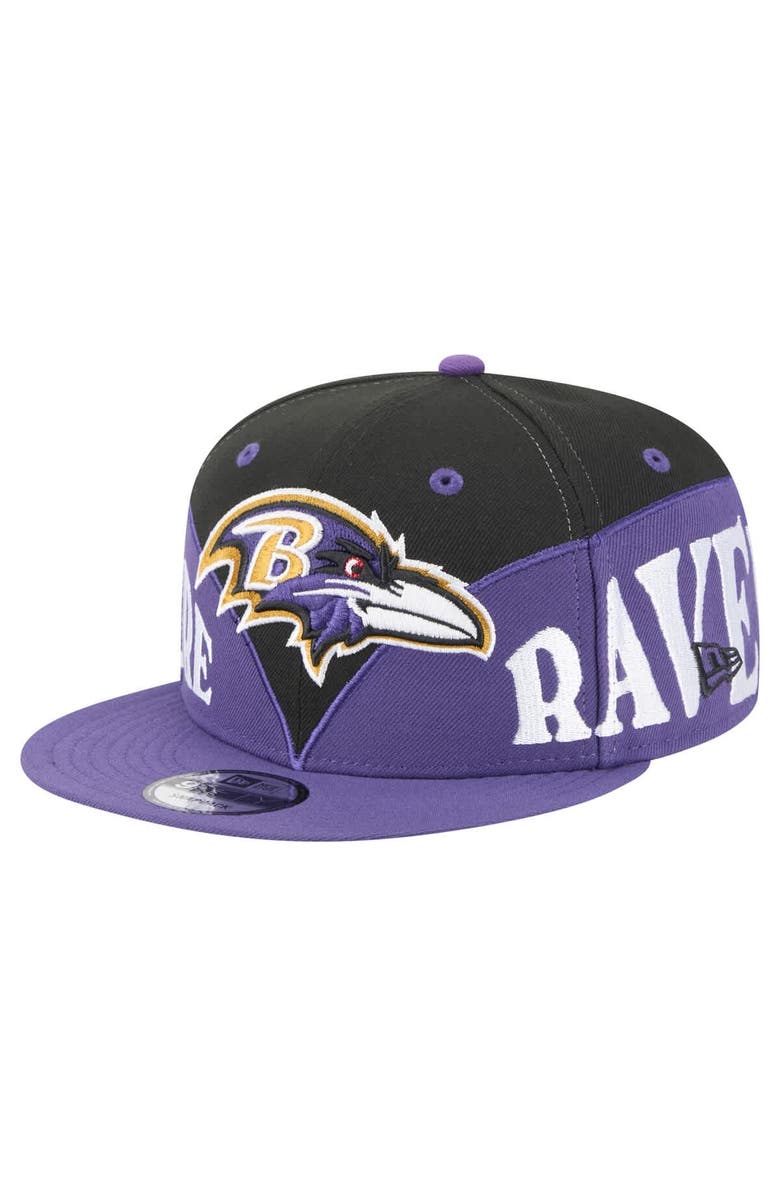New Era Men's New Era Black/Purple Baltimore Ravens Split 9FIFTY Snapback Hat, Alternate, color,