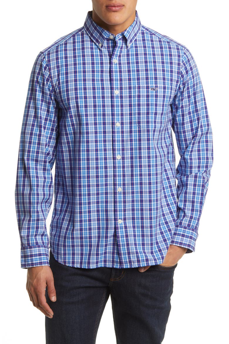 Tattersall Classic Fit Stretch Poplin Button-Down Shirt, Main, color, NEWPORT BLUE