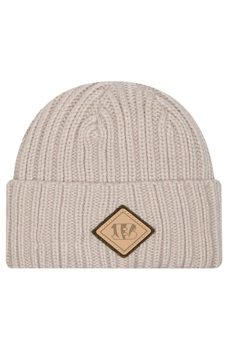 New Era Men
s New Era Light Beige Cincinnati Bengals Logo Applique Cuffed Knit Hat, Main, color, Light Beige