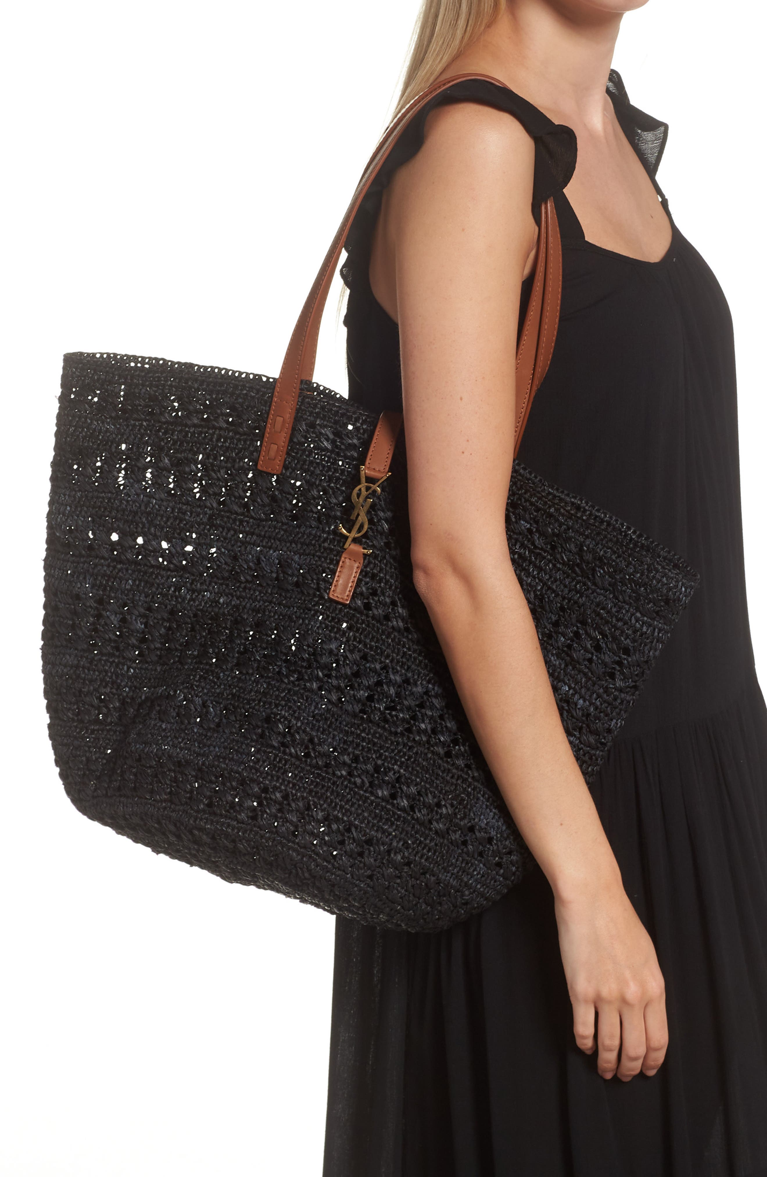 Saint Laurent Medium Panier Crochet Straw Tote, Alternate, color, 