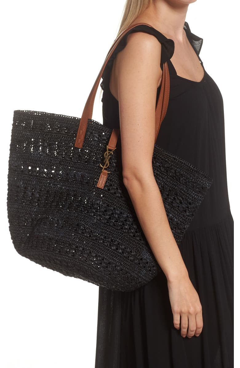 Saint Laurent Medium Panier Crochet Straw Tote, Alternate, color,