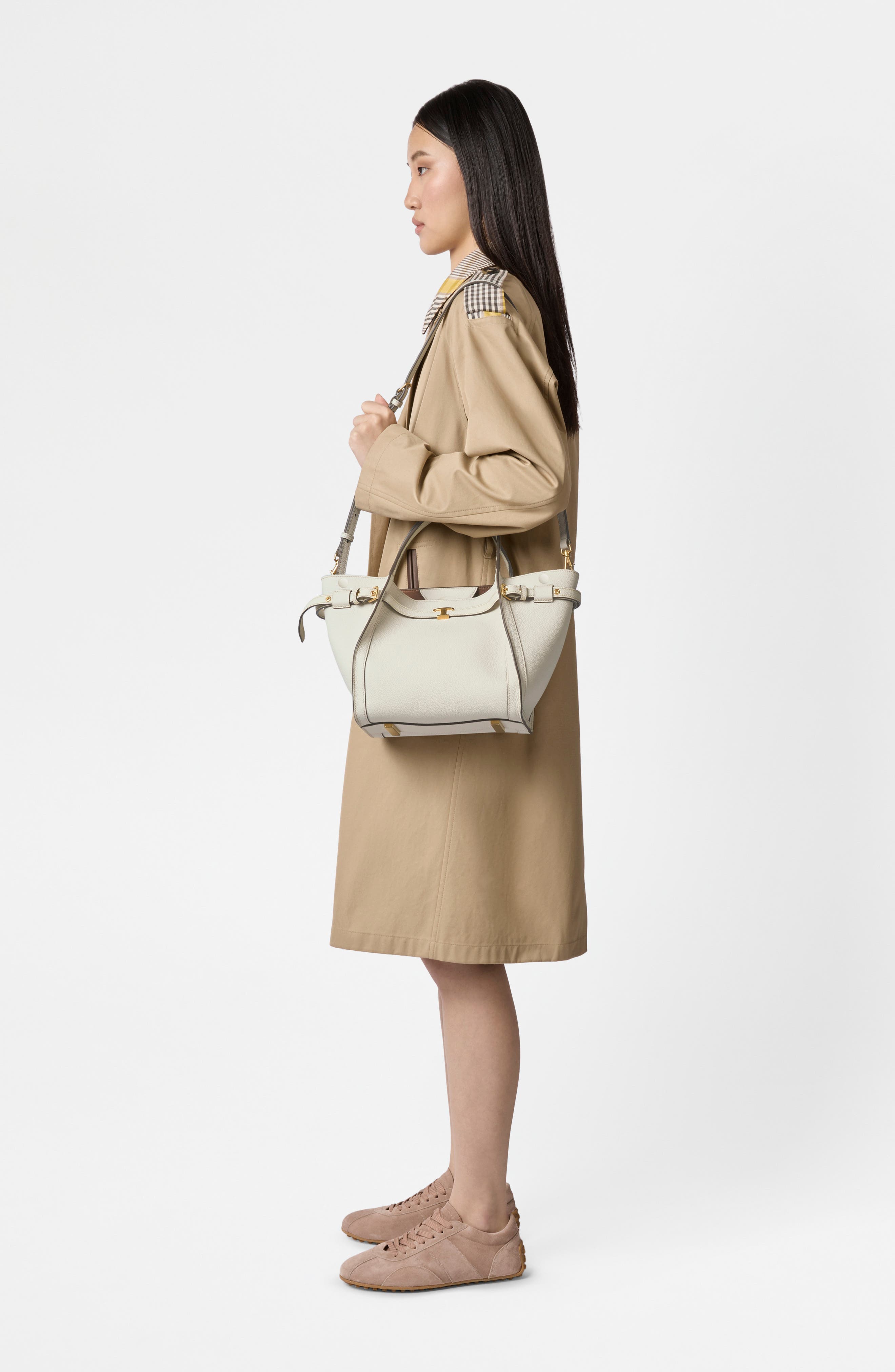 Tod's Tim Leather Shopper Bag, Alternate, color, Bianco Calce