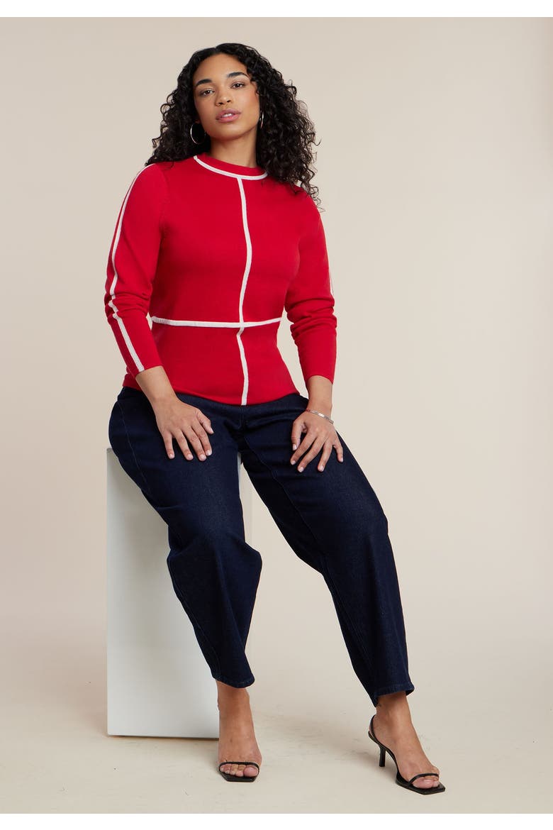 Contrast Line Detail Turtleneck Sweater, Alternate, color, RED