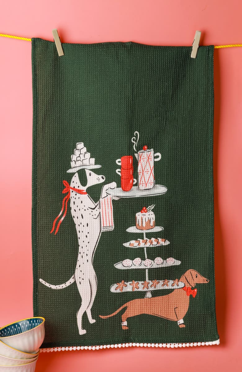 Tiramisu Cocktail Hour Set of 3 Kitchen Towels, Alternate, color, Hunter Green/ Aqua/