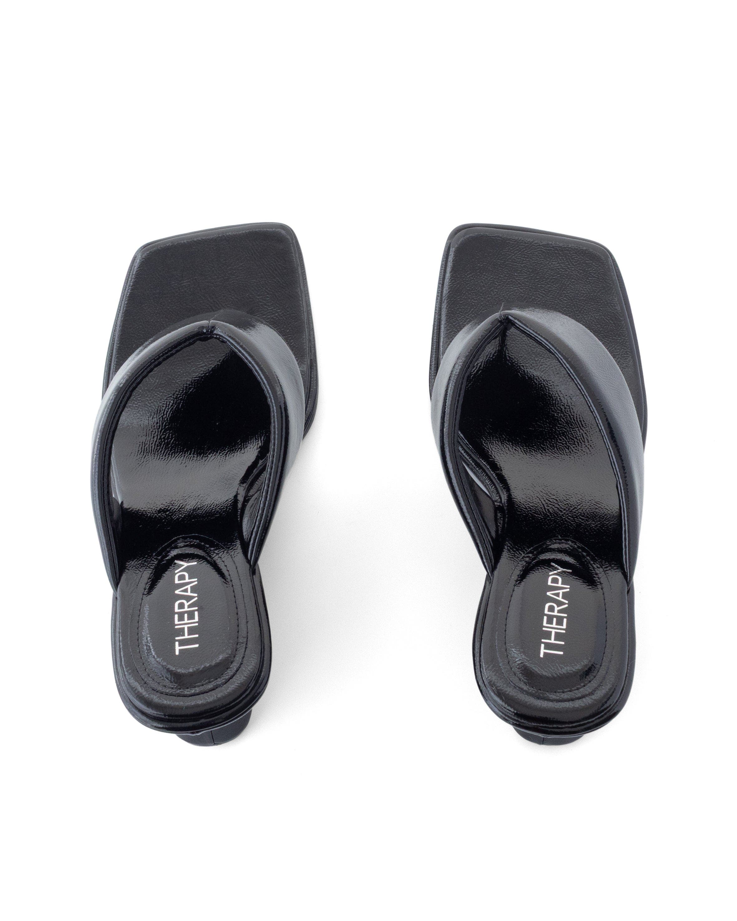 LENNOX Square Toe Wedge Thong Heel, Alternate, color, BLACK CRINKLED PATENT PU