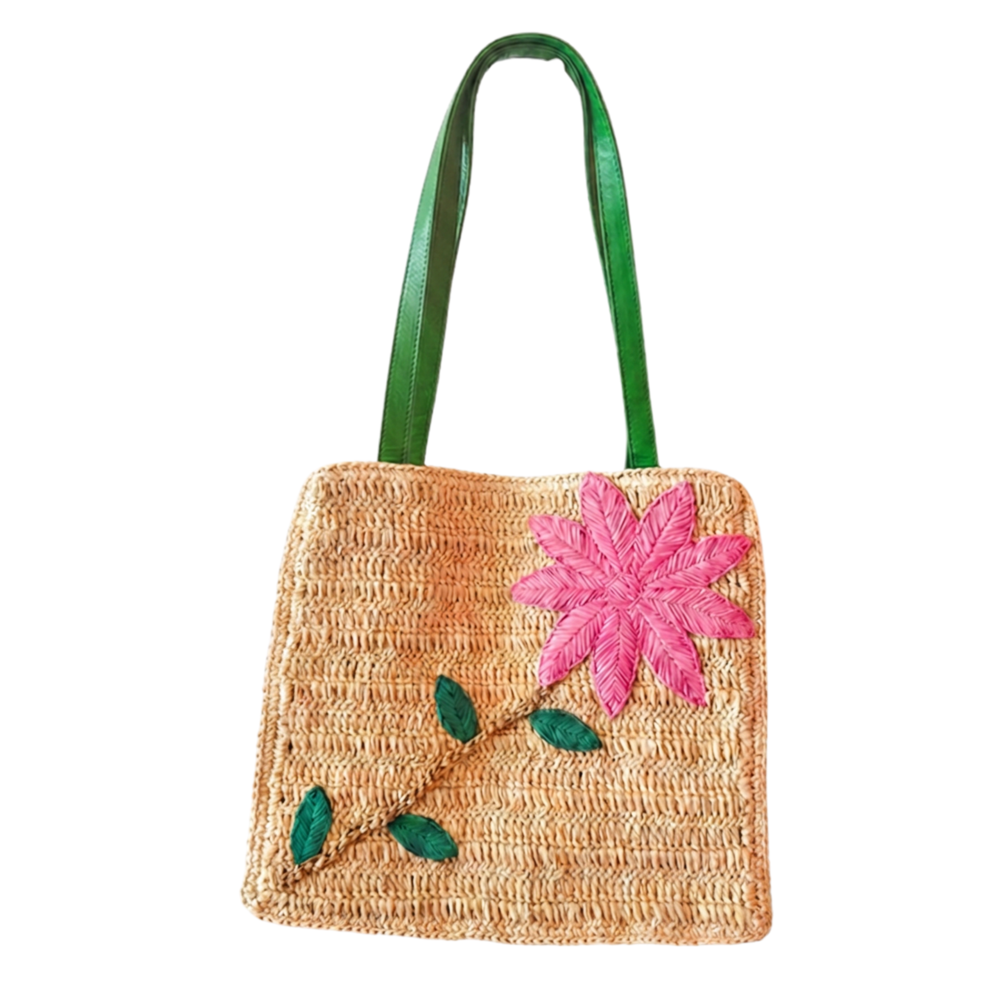 Cornelia Raffia and Leather Handwoven Shoulder Tote, Alternate, color, Pink/Green