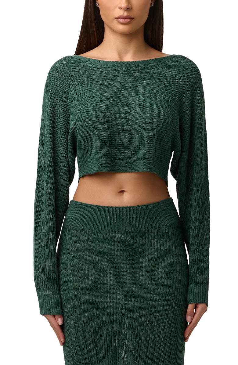 Naked Wardrobe Boat Neck Crop Sweater, Main, color, Pine Green