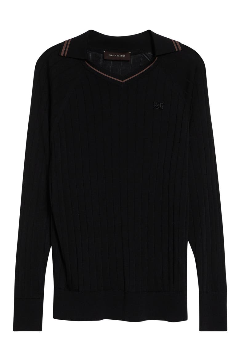 Roots Long Sleeve Rib Polo, Alternate, color, BLACK